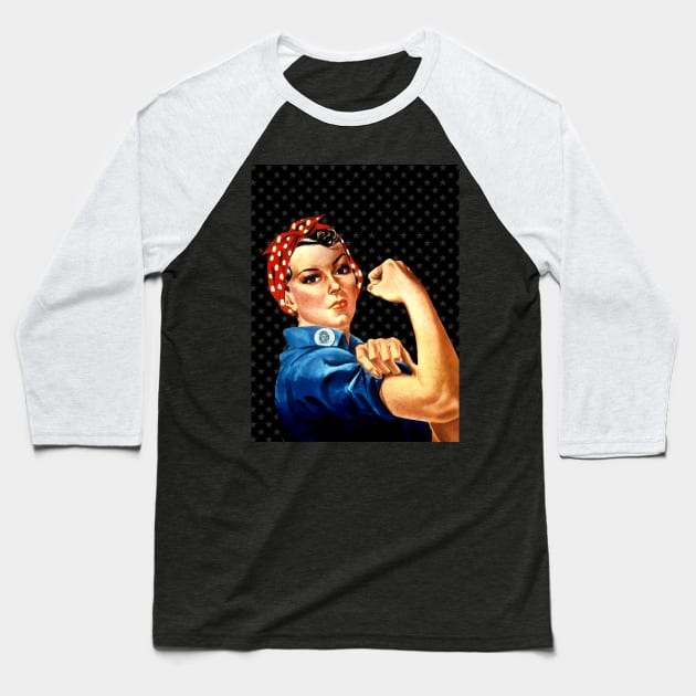 Rosie the Riveter- Black Background with Star Pattern Design Baseball T-Shirt by best-vibes-only